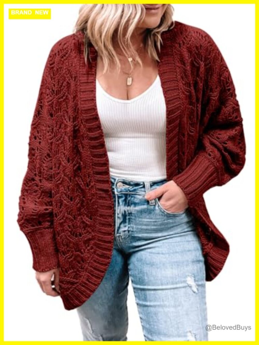 Plus Size Open Front Cardigan Long Sleeve Crochet Knit Sweater